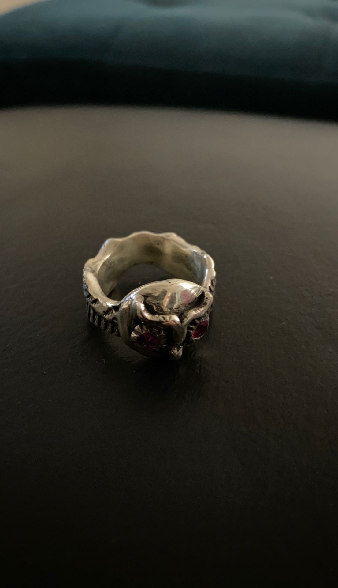 Silver ruby owl ring
