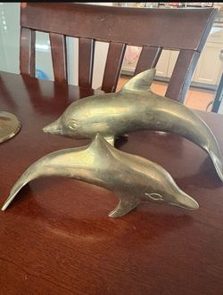 2 dolphins brass decor