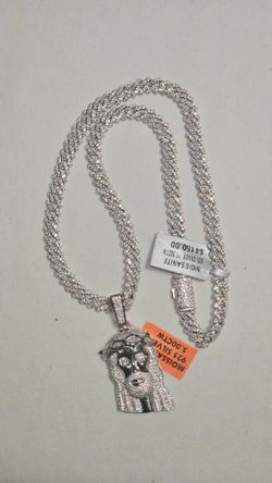 CUBAN MOISSAINTE CHAIN & PENDANT 925 SOLID SILVER ‼️