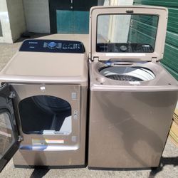 New 2021 Samsung Large Capacity 5.0cu Ft Top Load Washer And Electric 220volt Dryer Set In Champagne 