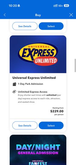 Universal Studios Unlimited Express Upgrade Ticket