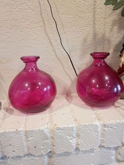 Set of 2 Pink Glass Bud Vases