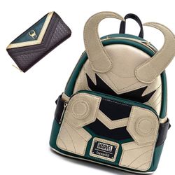 Loungefly Loki Marvel Backpack And Wallet Set NWT