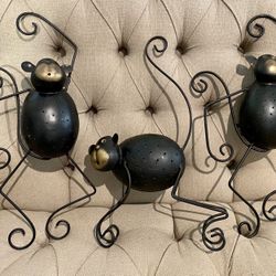 Unique Vintage Set/3 Decorative Metal Hanging Monkeys - Tea Light Holders