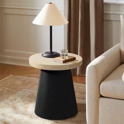 Pedestal Side Table Black Base with Tree Burl Texture