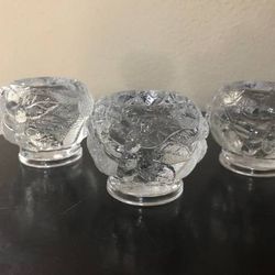 3 Vetreria Etrusca Italy Crystal Votive Candle Holders Pinecones Bells