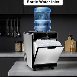 Nugget Ice Maker – 40 lbs/Day Countertop Ice Machine with 10Lbs Storage Bin, Chewable Ice Machine Maker Self-Cleaning, Stainless Steel, Dual Water Inl