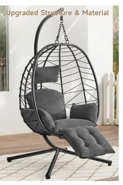 New -Hanging Egg Chair with Adjustable Footrest & Stand, Max Load 350LBS