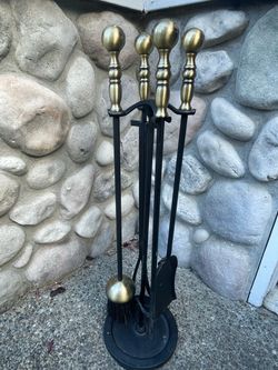Fireplace Tool Set with Brass Handles