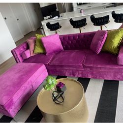 2 Piece Magenta Tufted Couch Set 