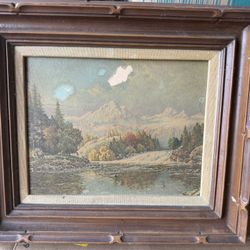 Vintage Framed Wall Art – Large Wooden Frame (As Is)