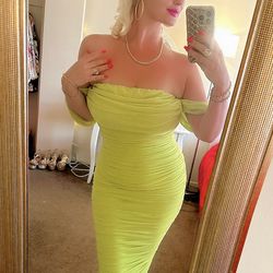 Neon green mesh midi dress