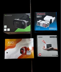 Brand New 4-Piece Electronics Bundle – VR, Retro Game, Smartwatch & Speaker TODAY ONLY