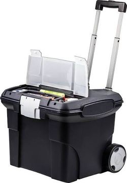 Storex Premium File Storage Box on Wheels, Black/Grey