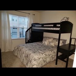 Black Bunk Bed With Desk and Chairs