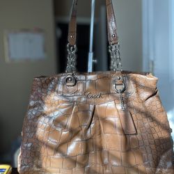 Coach Ashley F17661 satchel in brown crocodile-embossed leather
