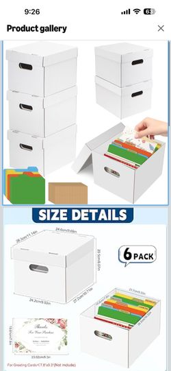 Greeting Card Organizer, 6 Pack Greeting Card Storage Box Holds over 1200 Cards, Greeting Cards Box with 40 Dividers and 208 Self-adhesive Labels, Car