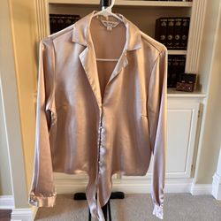 Miss Selfridge Champagne Satin blouse with a tie-front 