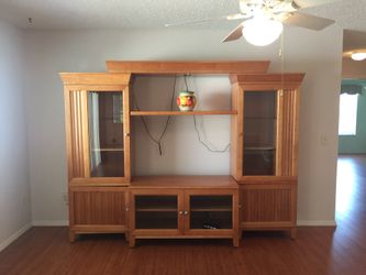 Lighted Tv entertainment unit with lots of storage