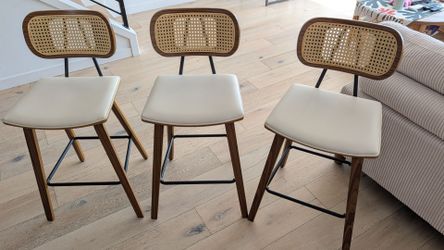 Barstool/Island Chairs - Set of 3, Rattan backrest