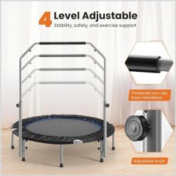 * BRAND NEW IN BOX * 40" in/48 in Mini Fitness Trampoline - 330LBS Foldable Exercise Rebounder with Adjustable Handle, Stable and Quiet, for Adults