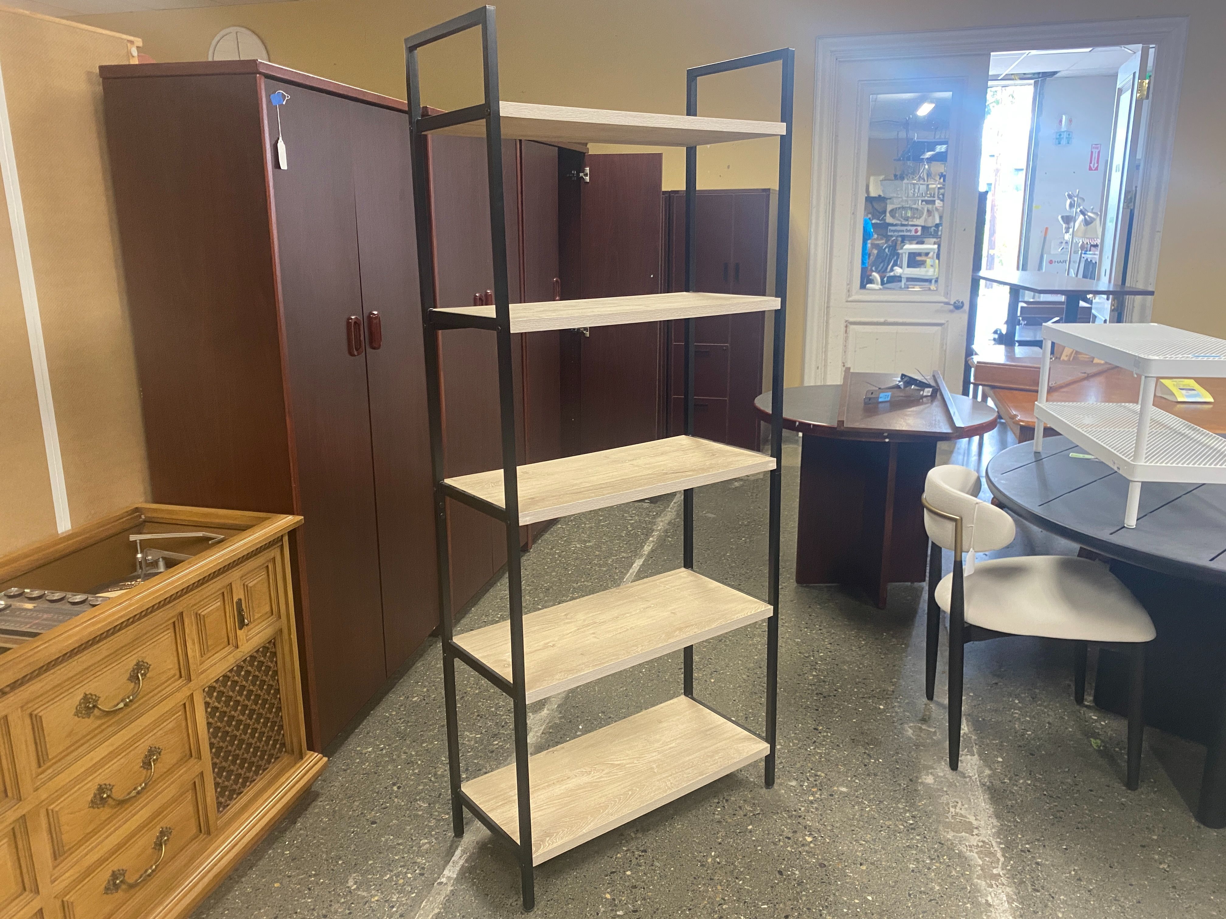 Industrial Wood and Metal Ladder Shelf