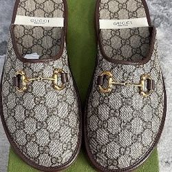 Authentic Gucci Canvas Brown Monogram Men Leather Slipper/Mule US10 EU43.5 UK9.5
