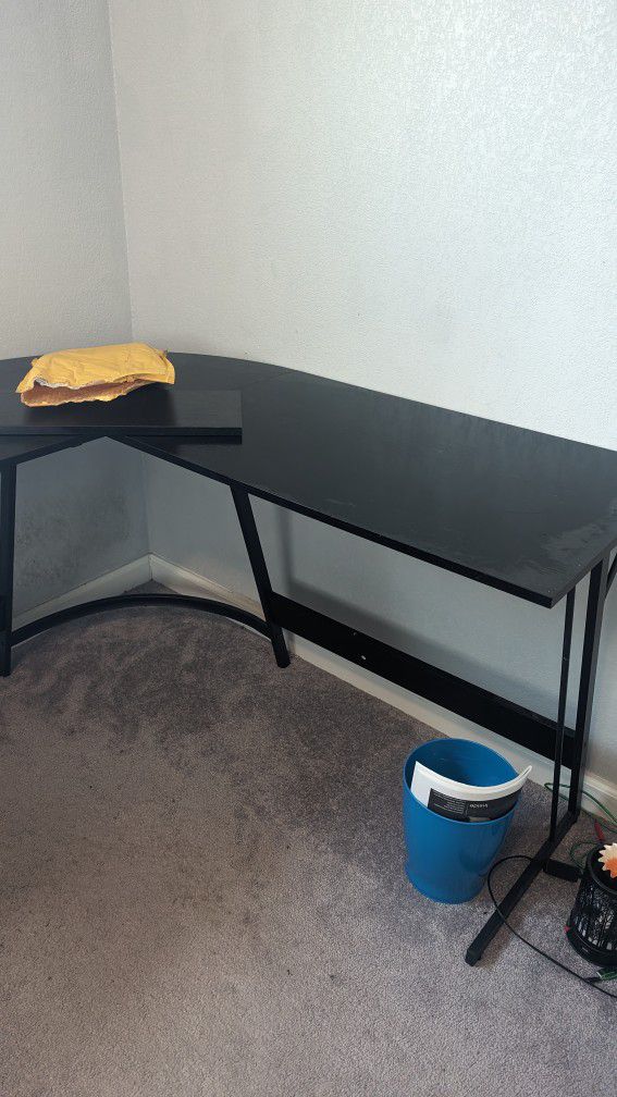 L-Shaped Desk With Raised Monitor Stand