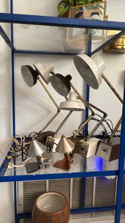 Lot of Retro Mid Century Tensor desk lamps and Conical clamp lights