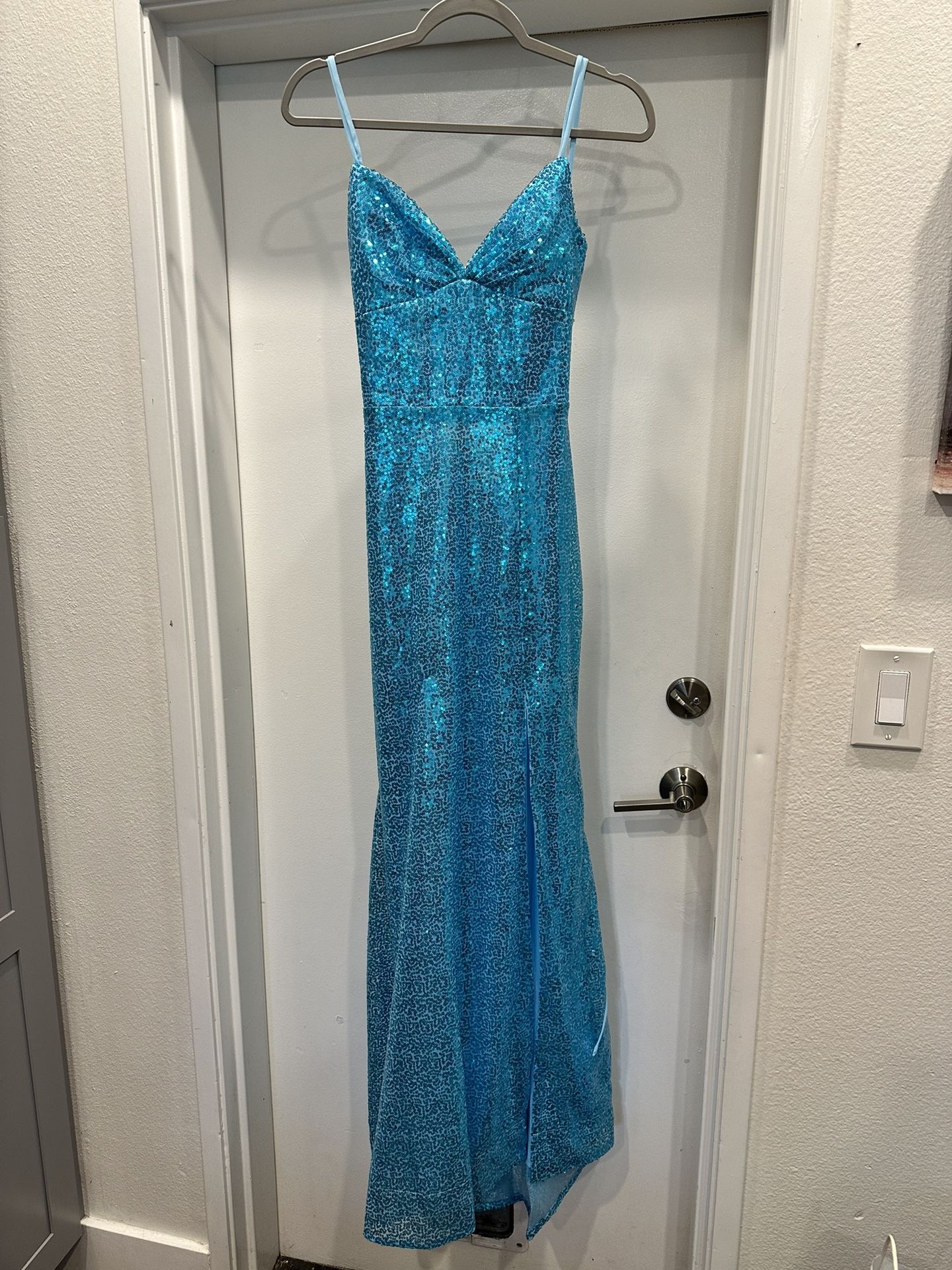 Turquoise Sequin Prom Dress