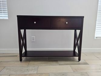 Dark Wood Console Table with Two Drawers
