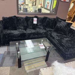 BLACK SUPER SOFT CORDUROY SECTIONAL COUCH SET 