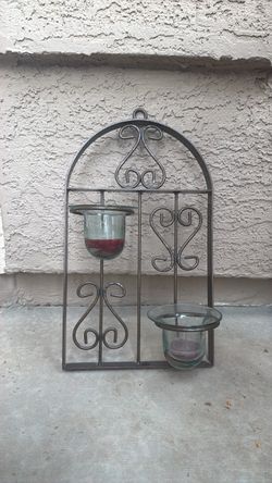 Wrought Iron Wall Candle Sconce with Glass Holders
