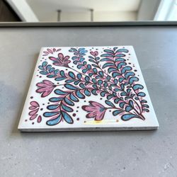 Vintage Wheeling Hand-Decorated Floral Ceramic Tile