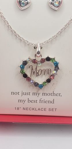 Necklace & Earrings Set "Mom".  Necklace 18". 