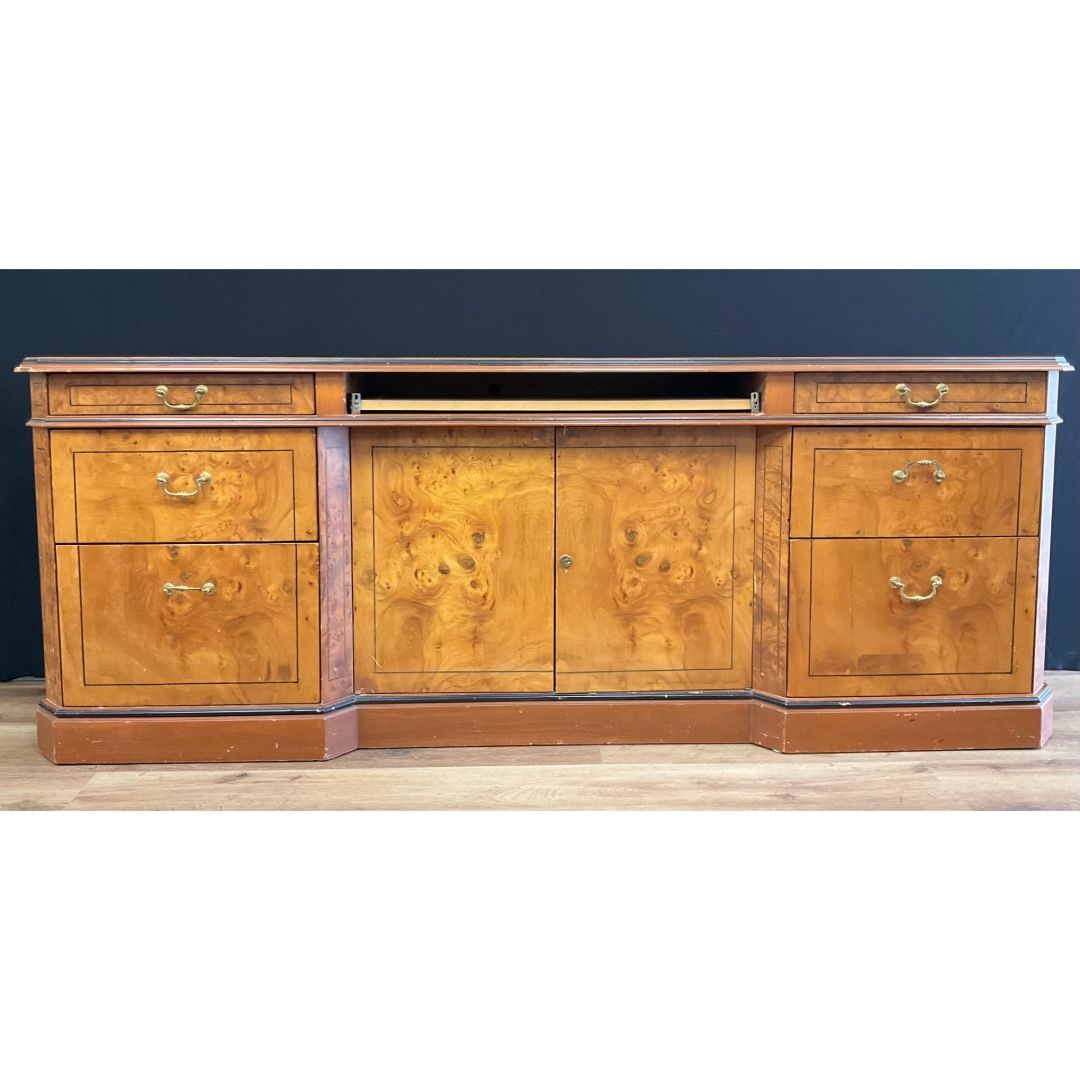 Vintage MCM Burl Wood Credenza Buffet Sideboard w/ Cupboard, Drawers - Mid Century Modern Furniture