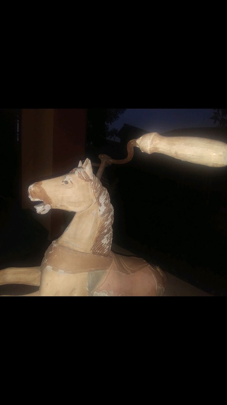 Antique hand carved wood horse tricycle