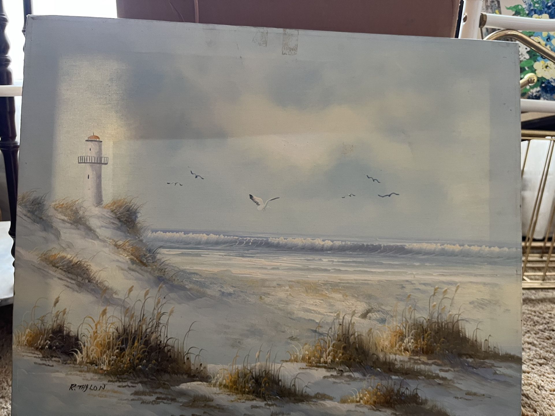 Taylon Lighthouse Beach Seascape Canvas Painting