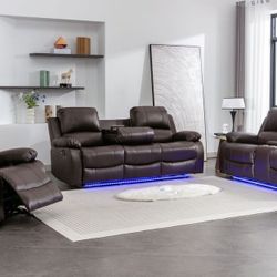 NEW 3-PC Reclining Set Dark Brown 