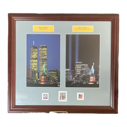 Twin Towers Memorial Print With Stamps - Matted & Framed