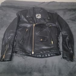 VTG California Creations Black Leather Motorcycle Jacket Sz 38