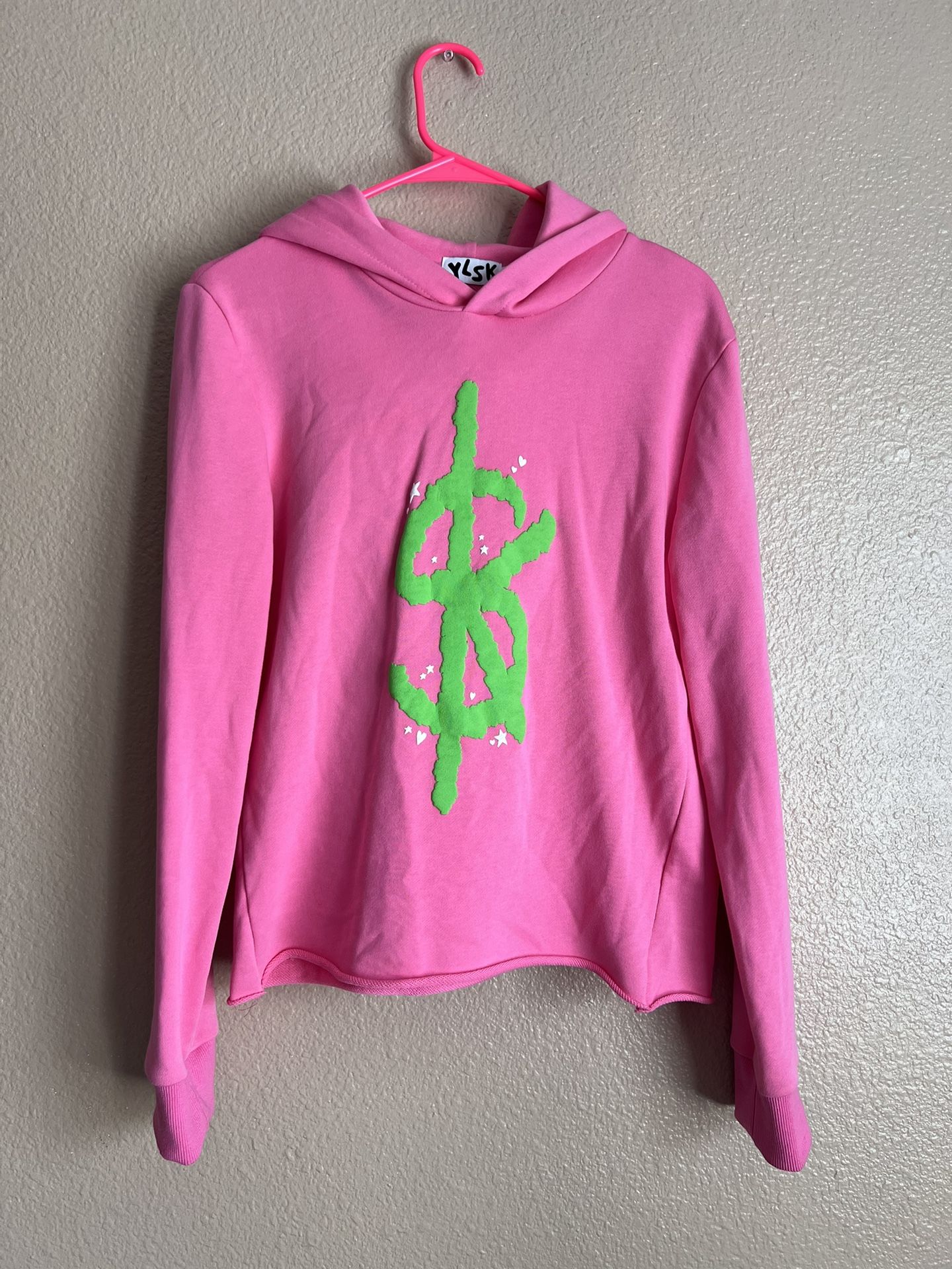 Ylsk Baby Pink Graphic Print Hooded Streetwear Hoodie Sweater Size Medium