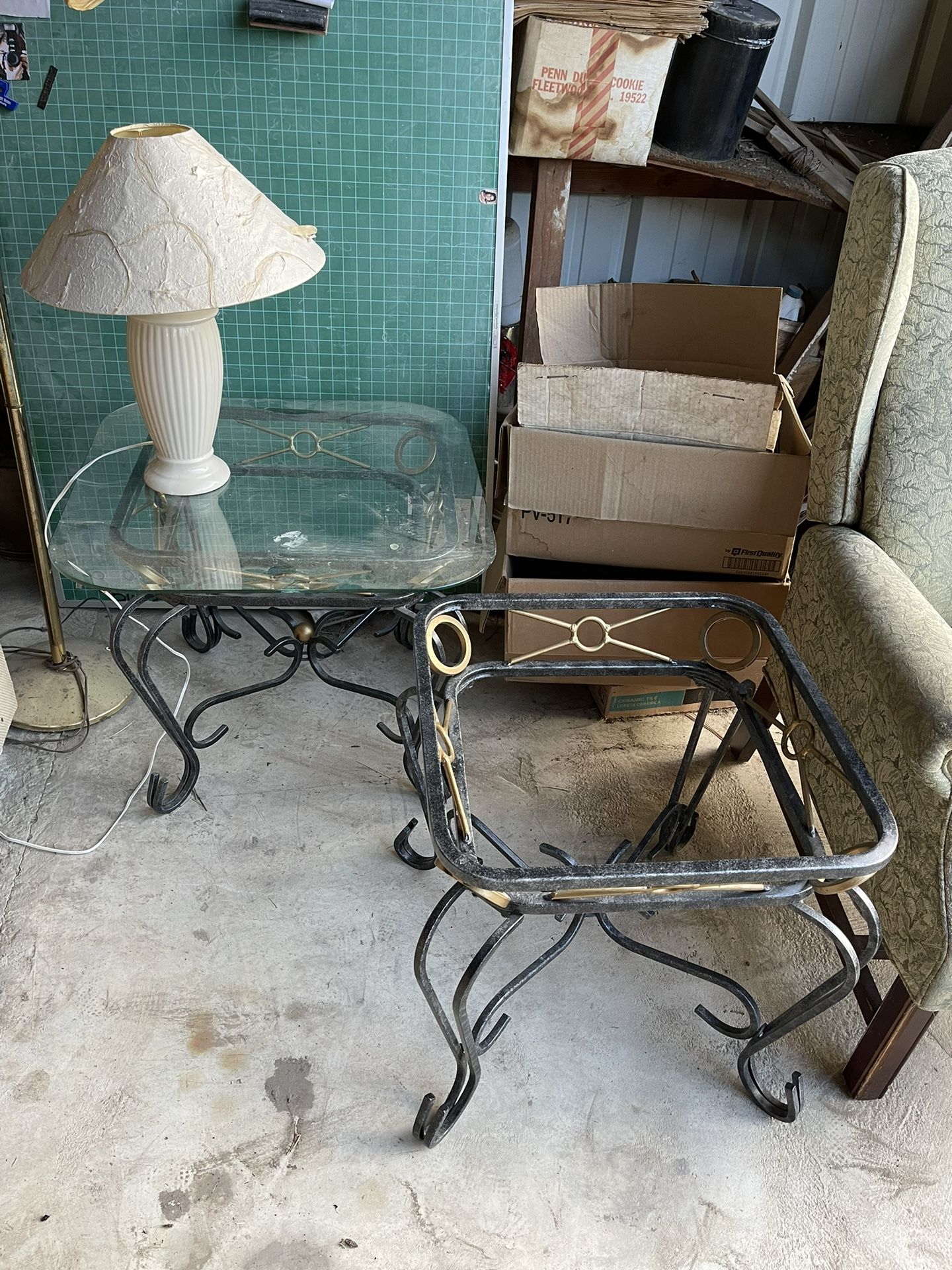 Glass Top Rod Iron End Tables. Have Glass Top For Both.