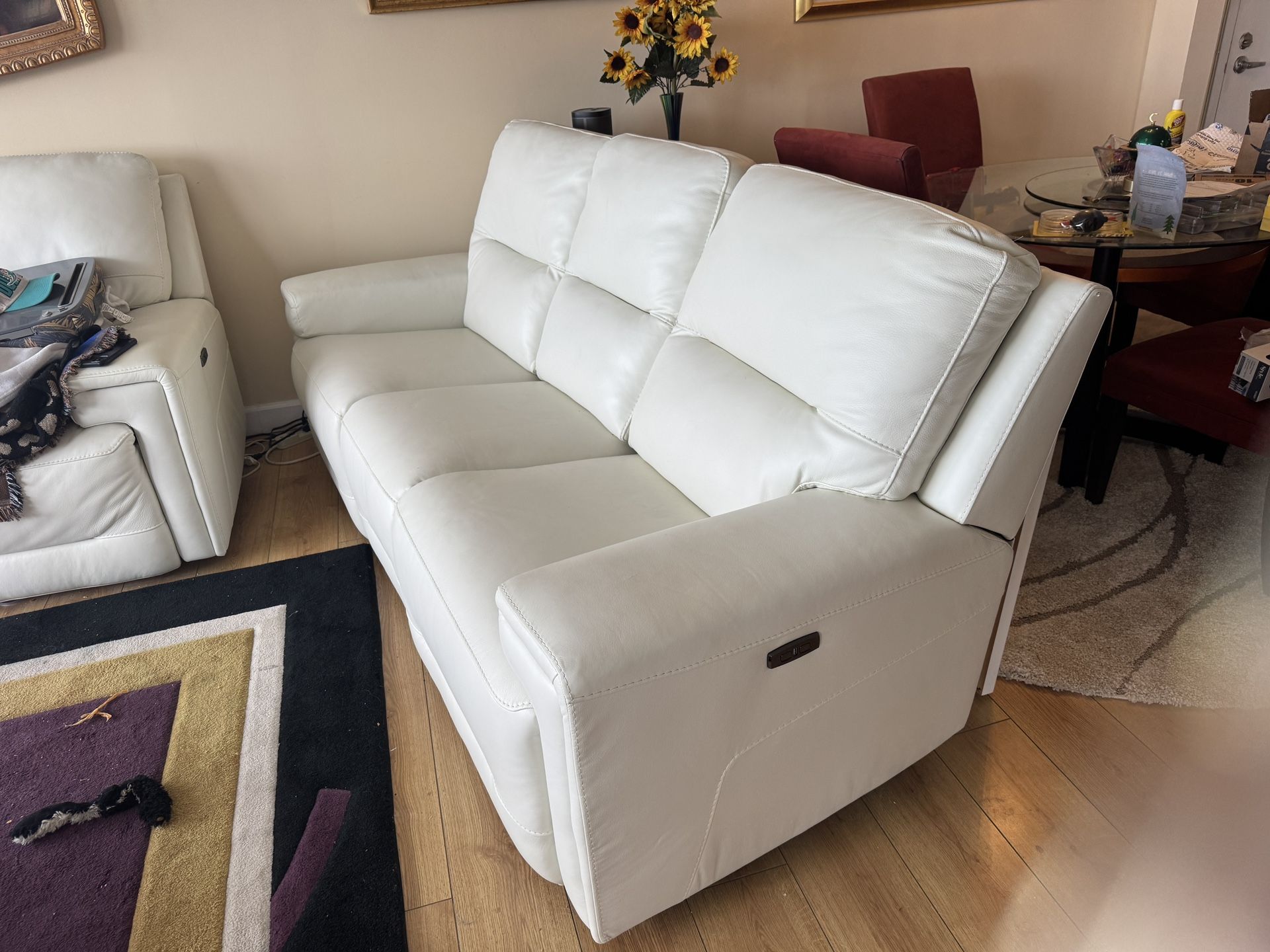 Cream, Leather Electric Reclining Loveseat , and Sofa 4 Recliners