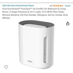 Pure Enrichment PureZone Air Purifier for Bedroom & Living Room, 3-Stage Filtration & UV-C Light, H13 HEPA Filter Helps Remove Bacteria, Pet Hair Da