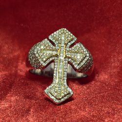 Elegant Gold Cross Ring 10K White Gold and 1.2 CTW diamonds