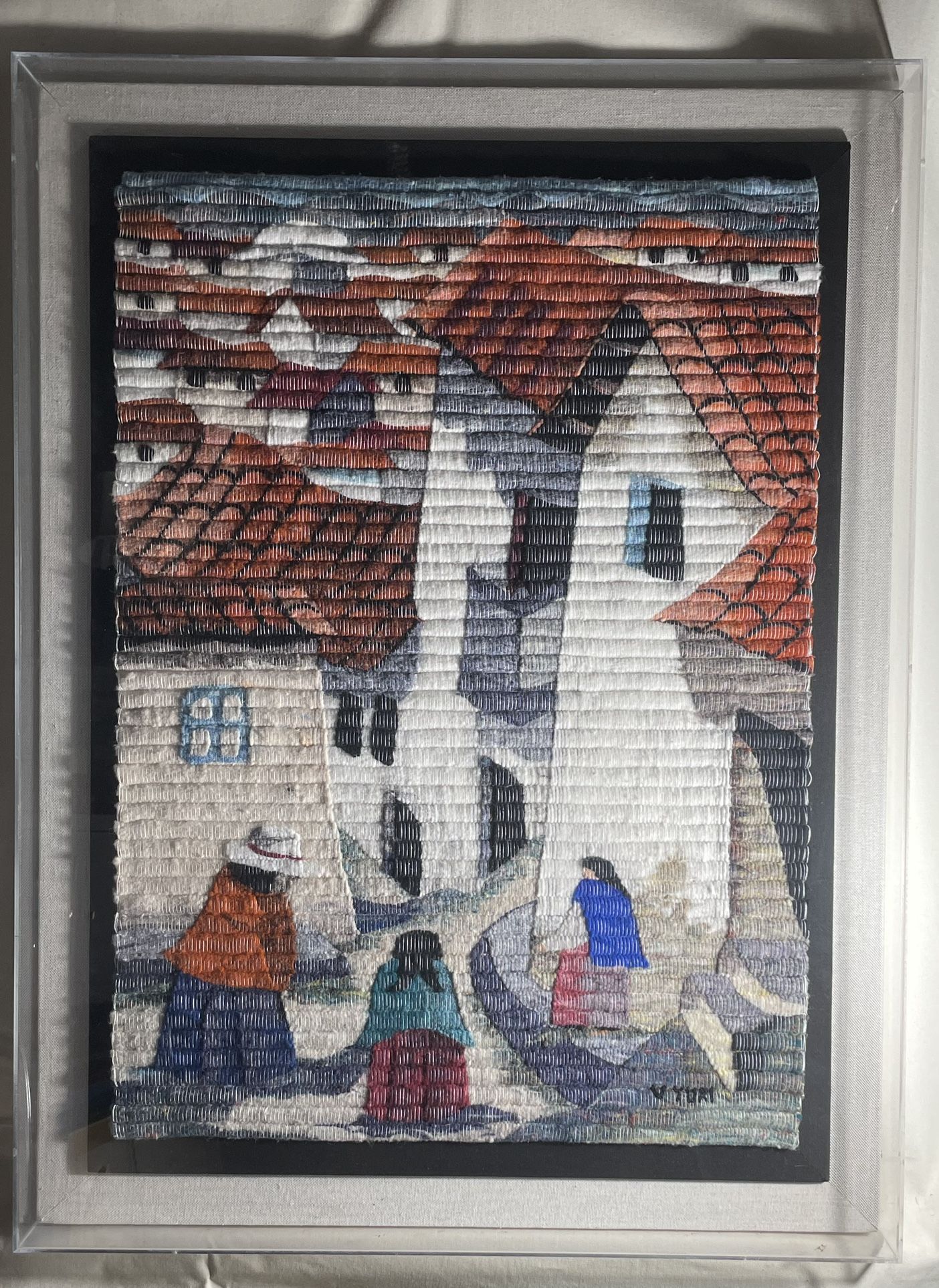 Large Peruvian Handwoven Wool Tapestry - Acrylic Frame