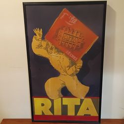 Rare Vintage Style French Waffle Poster Art - RITA SÈCHES (Large, Framed, 38")