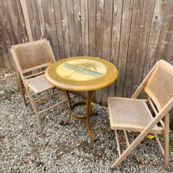 Antique style painted bistro end occasional table with palm tree design shabby chic Victorian coastal boho 