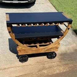 Rustic Wood & Metal Bar Cart -- Wine Rack + Storage